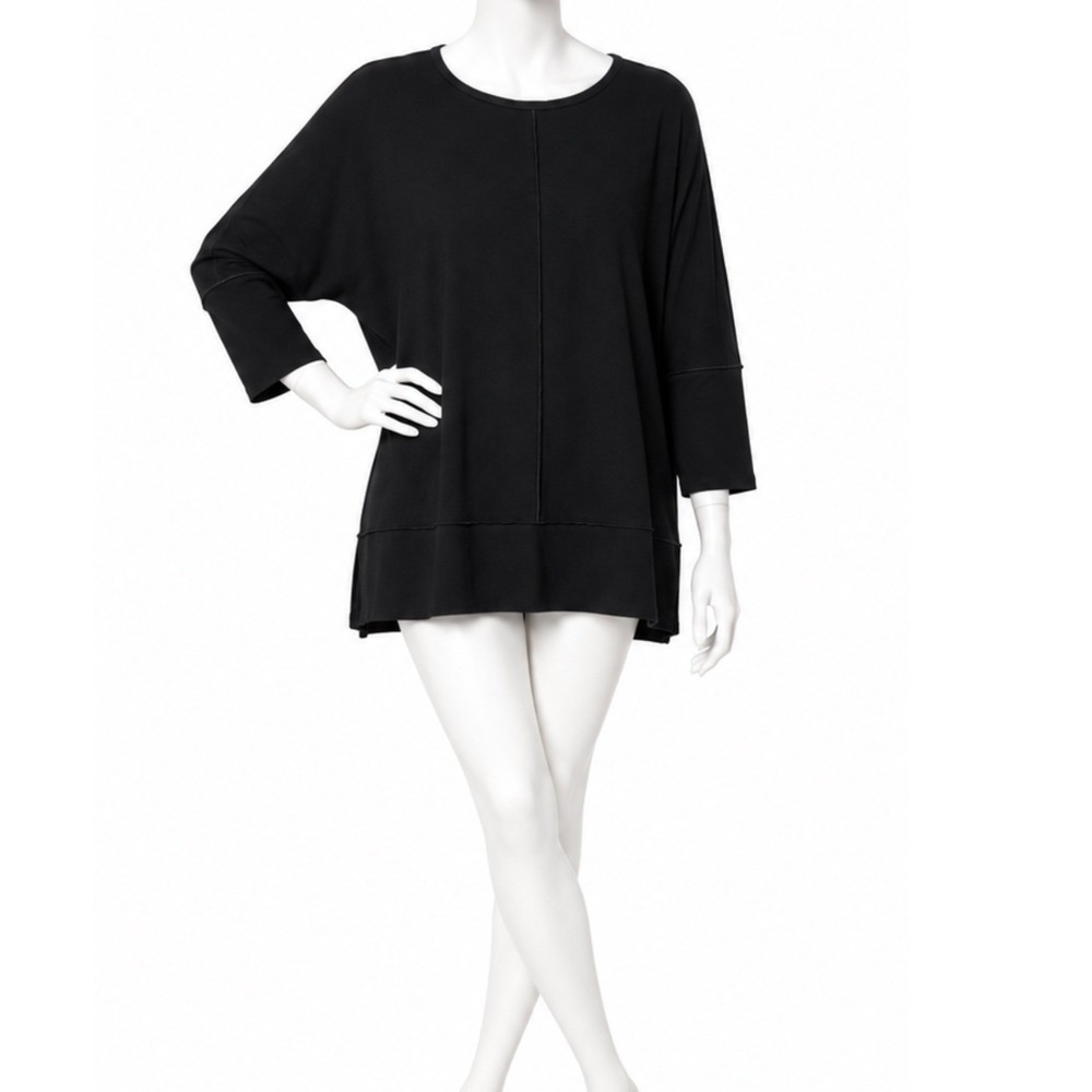 Spanx Perfect Length Tunic Top Women's Medium Oversized Black Dolman 3/4 Sleeves